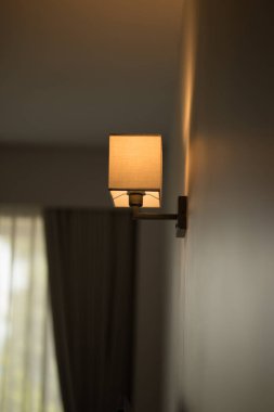 Zarif, sade, duvara monte edilmiş bir lamba yumuşak bir ışıltıyla aydınlatarak, iç estetiğe ve yumuşak bir atmosfere katkı sağlar..