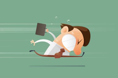 Bu karikatür, paniğe kapılmış bir ofis çalışanının baskı altında terlemesini ve zamana karşı yarışa yenik düşmesini gösteriyor..