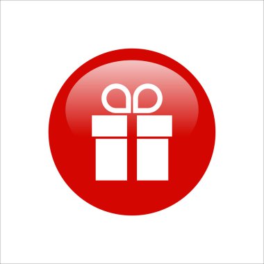 Vektör kırmızı hediye kutusu simgesi. Kurdeleli mevcut kutu.