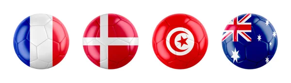 World Cup 2022 Qatar Group Teams Ball Flags Isolated White — Stock Photo, Image