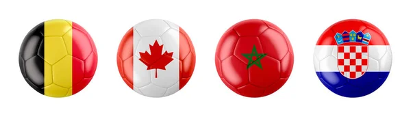 World Cup 2022 Qatar Group Teams Ball Flags Isolated White — Stock Photo, Image