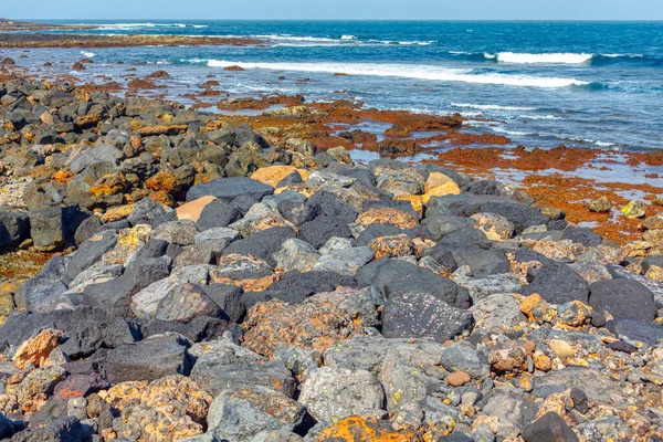 Paisagem Com Pedras Costa Oceânica Cenário Costeiro Com Ondas Oceânicas — Fotografia de Stock