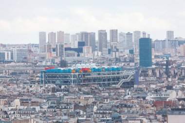 Paris şehir manzarası manzarası. Paris bölgesinin mimarisi. Gri şehir arka planı