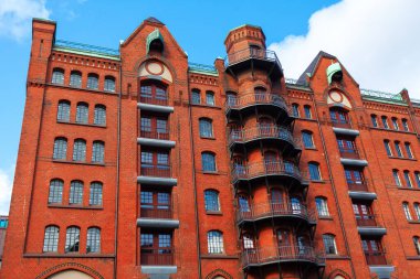 Red brick residential house in Germany . Architecture in Hamburg 
