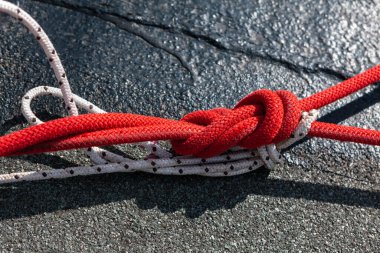 Climbing Knot . Bowline Knot . Industrial climbing for roof repair