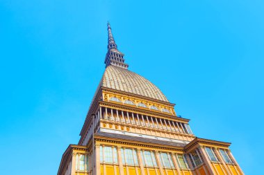 Mole Antonelliana Cupola against blue sky . Famous architecture in Turin Italy