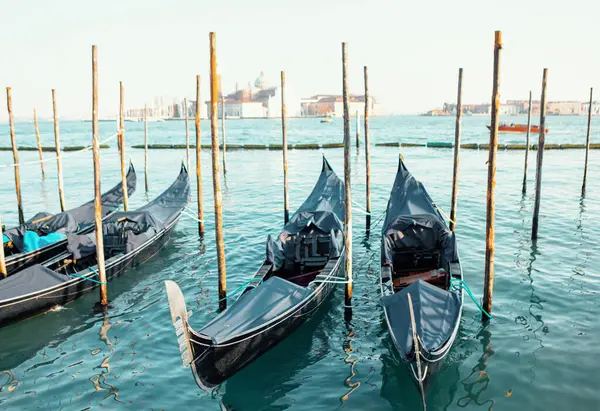 Gondoles Ancrées Venise Transport Maritime Traditionnel Venezia — Photo