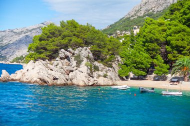 Turkuaz denizi olan tropik bir sahil. Brela Hırvatistan Adriyatik Deniz Kıyısı