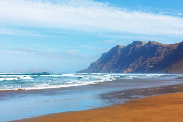 Beautiful Famara Beach Spectacular Cliffs Lanzarote Canary Islands Stock Picture