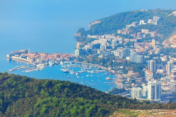 Budva Widok Czarnogóry Góry Widok Lotu Ptaka Morze Adriatyckie Nadmorskie — Zdjęcie stockowe