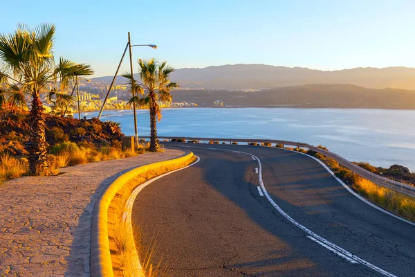 Strada Tortuosa Lungo Oceano Percorso Auto Las Palmas Gran Canaria — Foto Stock