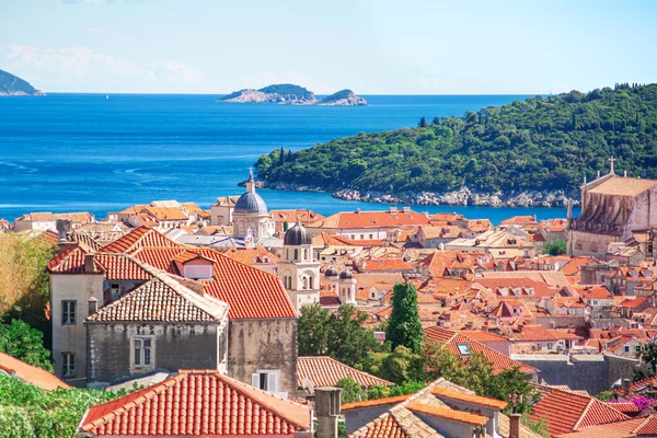 Dubrovnik Panoramatický Vyhlídka Dlážděné Střechy Starého Města Dubrovník — Stock fotografie