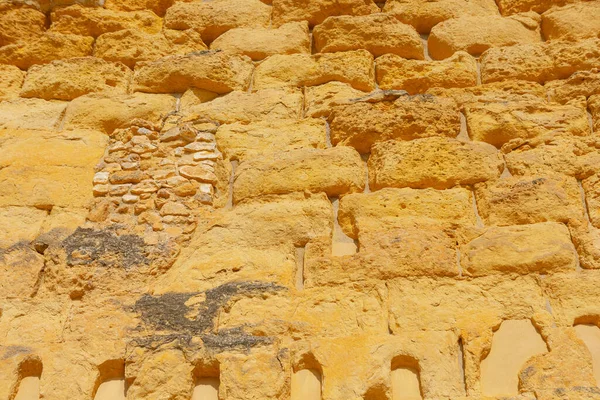 Eski Kum Taşı Tuğlalarının Arka Planı Harap Duvar Dokusu — Stok fotoğraf