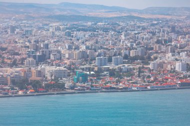 Larnaka Kıbrıs Hava Panoraması. Akdeniz 'deki kıyı kenti