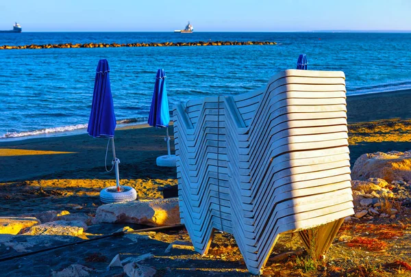 Muebles Playa Chaise Lounges Apilados Playa — Foto de Stock
