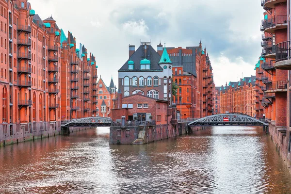 Speicherstadt Hamburg Schöne Aussicht Auf Wasserkanal Und Deutsche Architektur Hamburg — Stockfoto