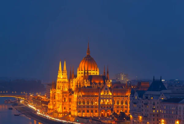 Edifício Parlamento Húngaro Noite Budapeste Hungria Edifício Símbolo Hungria Imagem De Stock