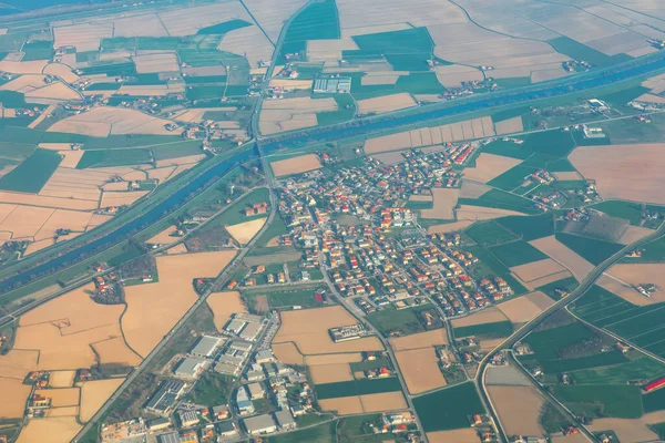 Luftaufnahme Eines Dorfes Den Niederlanden Aus Einem Flugzeugfenster — Stockfoto