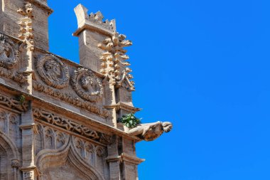 Katedralin ön cephesinin ayrıntıları oyulmuş çatıyla