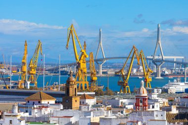 Cadiz limanının panoramik görüntüsü, Endülüs, İspanya