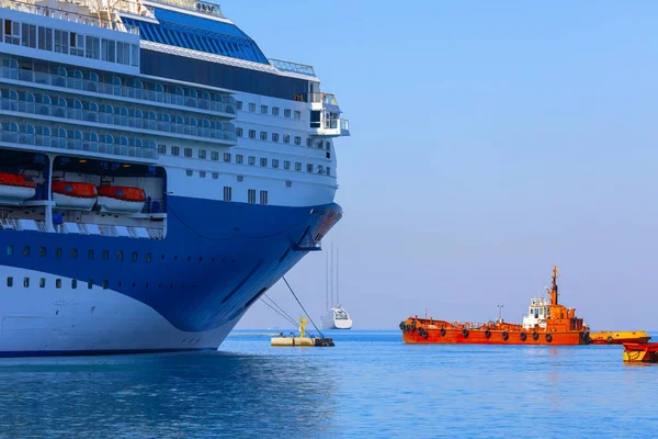 Cruise ship in the Mediterranean Sea on a background of blue sky