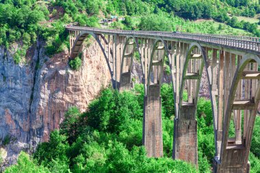 Karadağ 'da Tara nehrinin üzerindeki Durdevica Köprüsü. Dağlardaki kanyonun üzerindeki kemer köprüsü.