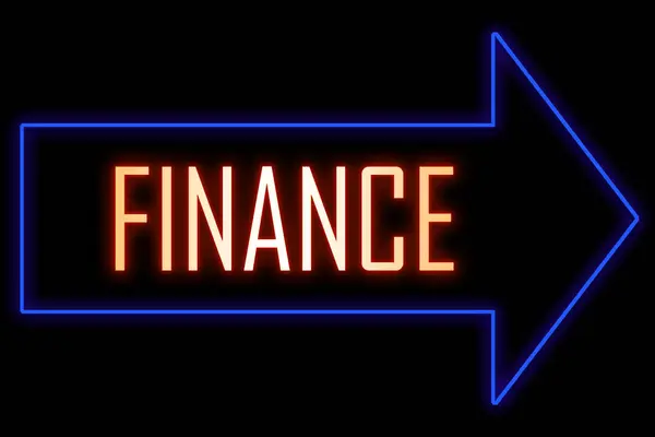 Neon arrow sign with text. Word Finance. Empowering Financial Growth and Prosperity in Business and Money concept.