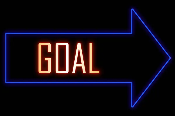 Neon arrow sign with text. Word Goal. Personal goal achievement, planning and setting