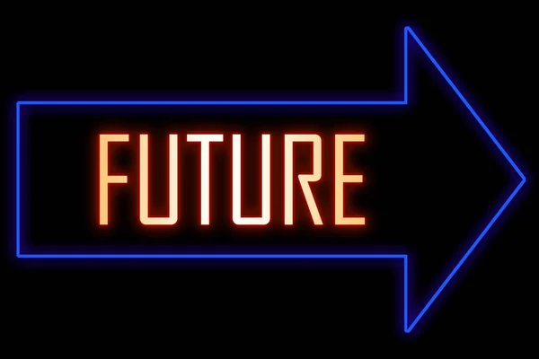 Neon arrow sign with text. Word Future. Navigating Towards a Bright Future concept.