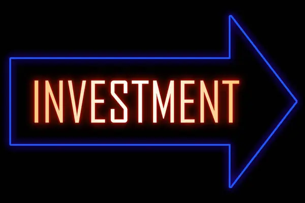 Neon arrow sign with text. Word Investment. Finance and business concept.