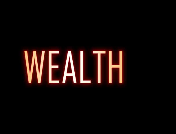 Neon Pijl Teken Met Tekst Woordrijkdom Financiën Overvloed Geld — Stockvideo