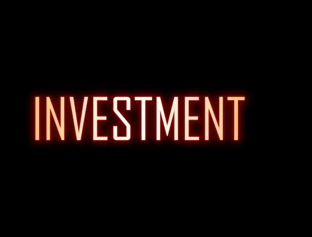 Σημάδι Νέον Βέλος Κείμενο Επενδύσεις Λέξεων Χρηματοοικονομική Και Επιχειρηματική Έννοια — Αρχείο Βίντεο