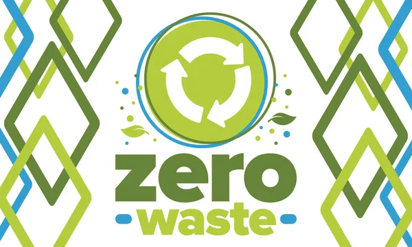Zero Odpadów Plakat Ekologiczny Odmowa Redukcja Ponownego Użycia Recyklingu Zielony — Wektor stockowy