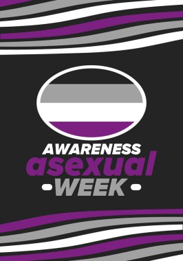 Cinsel Farkındalık Haftası. Bireyleri aseksüeller hakkında eğitmek için uluslararası kampanya. Ekim 'de yıllık kutlama. Cinsel bir renk bayrağı. Poster, kart, afiş ve geçmiş. Vektör illüstrasyonu