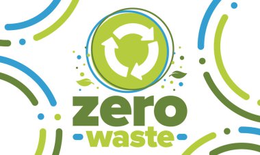 Sıfır israf. Ekoloji posteri. Reddet ve azalt. Yeniden Kullanıp Geri Dönüşüm 'e. Çevre için yeşil Ocak. Çevre dostu yaşam tarzı. Gezegeni kurtar. Plastik değil, sadece eko torba. Vektör illüstrasyonu