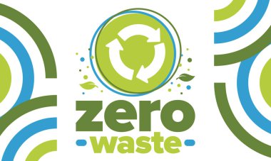 Sıfır israf. Ekoloji posteri. Reddet ve azalt. Yeniden Kullanıp Geri Dönüşüm 'e. Çevre için yeşil Ocak. Çevre dostu yaşam tarzı. Gezegeni kurtar. Plastik değil, sadece eko torba. Vektör illüstrasyonu