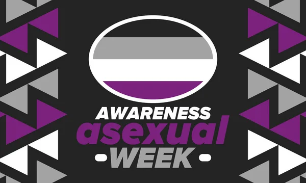 Stock vector Asexual Awareness Week. International campaign to educate individuals about asexual. Celebrated annual in October. Asexual color flag. Poster, card, banner and background. Vector illustration