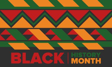 Siyahların Tarihi Ayı. Afrikalı Amerikan Tarihi. Yıllık kutlama. Şubat 'ta Amerika ve Kanada' da. Ekim ayında İngiltere 'de. Poster, kart, afiş, geçmiş. Vektör illüstrasyonu