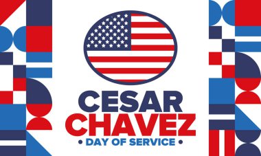 Cesar Chavez Günü. Hizmet ve öğrenim günü. Amerika 'nın resmi bayramı, her yıl Amerika Birleşik Devletleri' nde kutlanır. Vektör posteri, afiş ve illüstrasyon