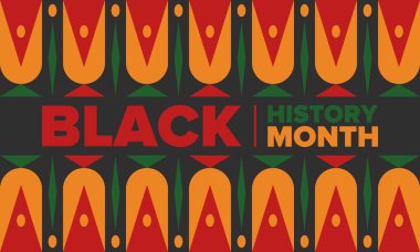 Siyahların Tarihi Ayı. Afrikalı Amerikan Tarihi. Yıllık kutlama. Şubat 'ta Amerika ve Kanada' da. Ekim ayında İngiltere 'de. Poster, kart, afiş, geçmiş. Vektör illüstrasyonu