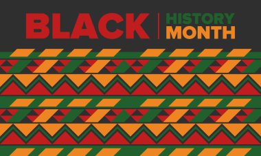 Siyahların Tarihi Ayı. Afrikalı Amerikan Tarihi. Yıllık kutlama. Şubat 'ta Amerika ve Kanada' da. Ekim ayında İngiltere 'de. Poster, kart, afiş, geçmiş. Vektör illüstrasyonu