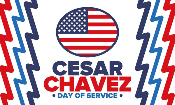 塞萨尔查韦斯日 服务和学习日 美国的法定国定假日 每年在美国庆祝 矢量海报 横幅和插图 — 图库矢量图片