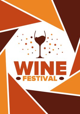 Wine Festival. For wine lovers. Wine tasting. Event for professionals in the wine industry. Winery, restaurants and bars. Trainings and master class for sommelier. Wineglass. Creative banner design. Vector poster with illustration