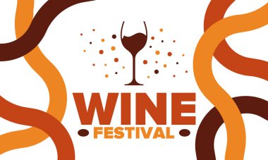 Wine Festival. For wine lovers. Wine tasting. Event for professionals in the wine industry. Winery, restaurants and bars. Trainings and master class for sommelier. Wineglass. Creative banner design. Vector poster with illustration