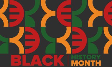 Siyahların Tarihi Ayı. Afrikalı Amerikan Tarihi. Yıllık kutlama. Şubat 'ta Amerika ve Kanada' da. Ekim ayında İngiltere 'de. Poster, kart, afiş, geçmiş. Vektör illüstrasyonu