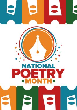 Nisan 'da Ulusal Şiir Ayı. Amerika Birleşik Devletleri ve Kanada 'da şiir festivali. Edebi olaylar ve kutlamalar. Poster, kart, afiş ve geçmiş. Vektör illüstrasyonu