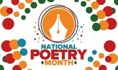 Nisan 'da Ulusal Şiir Ayı. Amerika Birleşik Devletleri ve Kanada 'da şiir festivali. Edebi olaylar ve kutlamalar. Poster, kart, afiş ve geçmiş. Vektör illüstrasyonu