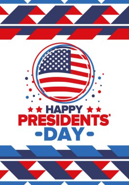 Birleşik Devletler 'de Başkanlık Günün kutlu olsun. Washington 'ın doğum günü. Amerika 'da federal tatil. Şubat 'ta kutlandı. Vatansever Amerikan unsurları. Poster, afiş ve arkaplan. Vektör illüstrasyonu