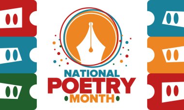 Nisan 'da Ulusal Şiir Ayı. Amerika Birleşik Devletleri ve Kanada 'da şiir festivali. Edebi olaylar ve kutlamalar. Poster, kart, afiş ve geçmiş. Vektör illüstrasyonu