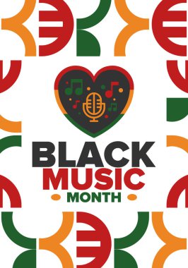 Haziranda Kara Müzik Ayı. Afro-Amerikan Müzik Takdir Ayı. Amerika 'da yıllık kutlama. Müzik konsepti. Poster, kart, afiş ve geçmiş. Vektör illüstrasyonu